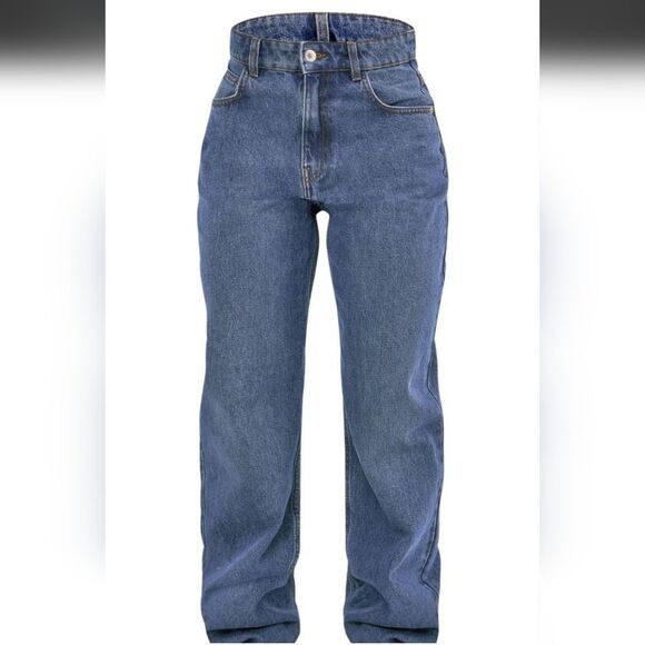 NWT PRETTYLITTLETHING Indigo Blue Wash High Rise Boyfriend Jeans - Picture 6 of 6